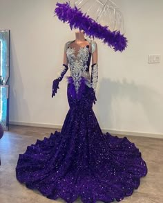 Purple Sequined Evening Dress For Homecoming, Purple Sequined Mermaid Dress For Evening, Purple Sequin Evening Dress For Party Season, Purple Sequined Gown For Prom Season, Purple Mermaid Dress For Prom Party, Fitted Purple Gown For Pageant, Purple Mermaid Dress For Prom Season, Purple Sequined Mermaid Dress For Weddings, Purple Evening Dress For Pageant And Prom Season