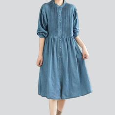 Look no further than our folded chest midi denim dress from the 2023 Spring-Summer Collection for an ultimate statement piece this season! With its distinct 90s style. this stonewashed. knee-length dress is the perfect blend of contemporary fashion and nostalgic rock-n-roll. Featuring a stylish button closure. distressed pattern. slim fit. and resilient zipper. this denim dream promises durability and uncompromising style!Key Highlights: 90s Style: Inspired by the iconic rebellious movement of t Cotton Non-stretch Solid Color Midi Dress, Casual Non-stretch Midi Dress With Pockets, Casual Solid Color Denim Dress, Blue Washed Dresses For Fall, Casual Cotton Solid Color Dress, Casual Solid Color Cotton Dress, Casual Cotton Dress In Solid Color, Cotton Midi Dress With Relaxed Fit, Dark Wash Midi Dress With Pockets