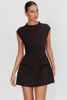 Shop the Aristos Cap Sleeve Mini Dress Black | Selfie Leslie Business Dresses Professional, Black Selfie, Pink Dress Shoes, Selfie Leslie, Brunch Dress, Business Style, Mini Dress Black, Lace Bodycon Dress, Iron Material