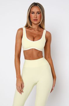 I'll Prove It Sports Crop Lemon/White | White Fox Boutique US Seamless Workout Sets, Gym Sets For Women, Custom Patch, Concert Dresses, Red Dress Long, Workout Fits, White Fox Boutique, Corsets And Bustiers, Go Getter