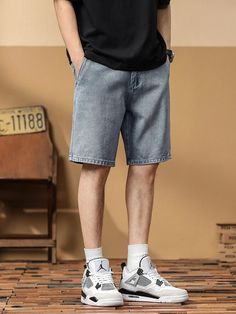 These Men Breathable Cotton Knee-Length Big Size Denim Shorts offer superior comfort and mobility with their 100% cotton construction. Perfect for summer days, they have a lightweight feel and a stylish knee-length cut, making them a great choice for those looking for a smart yet casual look. DETAILS Summer Season Pockets Decoration MID Waist Type STRAIGHT Fit Type Knee length Zipper fly Closure Type Made of COTTON, POLYESTER Designed by 4COLORDRESS Casual Medium Wash Knee-length Jeans Shorts, Casual Denim Blue Straight Leg Shorts, Casual Medium Wash Short Leg Jeans, Casual Blue Jean Shorts, Casual Summer Shorts With Five Pockets, Summer Casual Shorts With Five Pockets, Casual Five-pocket Shorts, Casual Five Pocket Shorts, Casual Medium Wash Knee-length Bottoms