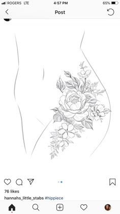 an image of a woman's stomach with flowers on it and the bottom half of her belly