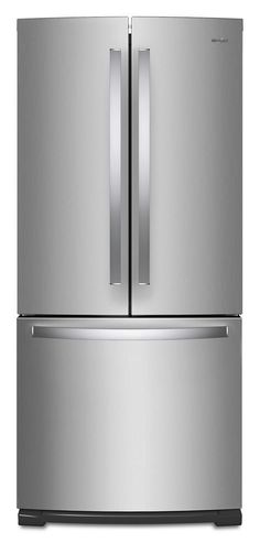 a stainless steel refrigerator freezer with two doors and one door is open to reveal the icebox