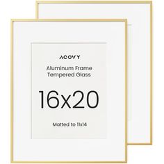 two white and gold frames with the words acovy printed on each one side