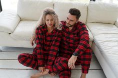 Red and black couple plaid pajamas are perfect for Christmas celebrations. The price is for one set (pants and shirt)! A couple of pajamas are a great gift for her or his, a young couple, newlyweds, a married couple, friends, for a New Year's photo session. MATERIAL 100% cotton Beautiful, lively, and resilient breathes naturally for year-round comfort whatever the weather. SIZE European size: S, M, L, XL, XXL, XXXL (in the photo see the table for pajama measurements). If you are not sure about t Couples Pajama Party, Matching Pajamas For Couples Black, Couple Pjs Matching, Couples Christmas Pajamas, Christmas Pajamas Matching, Plaid Pjs, Pants And Shirt, Pajamas Matching, Matching Clothing