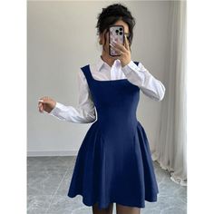 -Item Id 43682911 -Details: Button, Zipper -Neckline: Collar -Style: Elegant -Type: A Line -Waist Line: High Waist -Hem Shaped: Flared -Color: Blue -Pattern Type: Plain -Sleeve Length: Sleeveless -Fit Type: Regular Fit -Length: Mini -Material: Knitted Fabric -Composition: 95% Polyester, 5% Elastane -Care Instructions: Machine Wash, Do Not Dry Clean -Sheer: No -Fabric: Medium Stretch **Open To Offers!!!** **Bundle To Save More** **30% Off Bundles Of 2 Or More Items!!** ***Orders Go Out Within 5-1 Winter Blue Dress, Elegant Blue Spring Suspender Dress, Dark Blue Dress Casual, Chic Blue Sleeveless Suspender Dress, Blue Sleeveless Suspender Dress With Adjustable Straps, Casual Fitted Knee-length Suspender Dress, Blue Fitted Mini Suspender Dress, Navy Blue Suspenders, Suspender Skirt