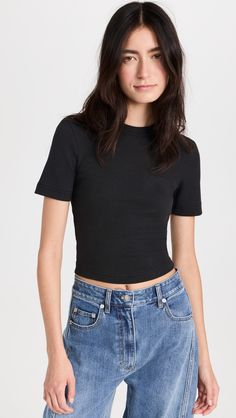 Fast Free Shipping & Free Returns on Tibi Cropped Baby Tee at Shopbop. Shop new arrivals from Tibi at Shopbop.com Top Clothes, Crop Tee, Baby Tee, Black Fabric, Infant Tees, Pretty Dresses, Black Tee, Women Crop, Things To Buy