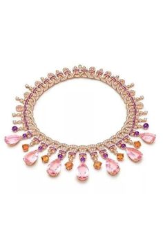 Pink Orange Purple, Art Deco Necklace, Collar Necklace, Pink Sapphire, Pink Orange, Round Brilliant, Pear, Lab, Sapphire