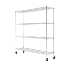 three shelves with wheels on each side