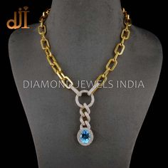 Blue Topaz Gemstone 925 Yellow Plated Silver Pave Diamond Handmade Link Chain Hip Hop Necklace Jewelry NEMJ-875 🇮🇳 MADE IN INDIA 🇮🇳 Birthstone Month: ♦ April, December.  Material: ♦ 925 Silver. ♦ Natural Diamond. ♦ Natural Blue Topaz. Purpose: ♦ Necklace For Gifts. ♦ Christmas / Anniversary / Birthday / Bridesmaid / Valentine Gift. ♦ Gift For Love / Wife / MOM / BFF / Girl Friend. 💫Here Are Some Amazing Ways To Take Care Of Your Precious Diamond Jewelry. ♦ Always. ✔ Apply lotion, cosmetics, hairspray, and perfume before dressing in jewelry. ✔ When undressing, wipe each piece with a clean soft cloth to remove oils and perspiration. ✔ Store in a fabric-lined box, separately or individually-wrapped in tissue to prevent scratches. ♦ Care: ✖ Never wear jewelry when doing physical work such Month April, Bff Girls, Love Wife, Hip Hop Necklace, Yellow Plates, Gift For Love, Blue Topaz Gemstone, Jewelry Blue, Silver 925 Necklace