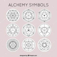 the alchemy symbols are shown in black and white on a light pink background