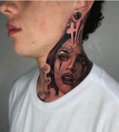 a woman with a tattoo on her neck