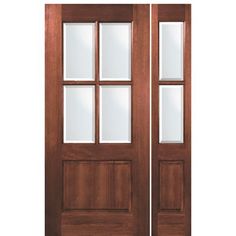 80 Tall 4 Lite 1 Panel Bottom Mahogany Exterior Door with Matching 2 Lite Sidelite Front Doors With Glass Panels, Front Doors With Glass, Teak Doors, Mahogany Exterior Doors, Gray Doors, Doors With Glass Panels, Wood Front Entry Doors, Front Door Designs, Door Skin