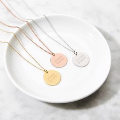 Rose Gold Round Charm Engraved with Coordinates! Remember a meaningful place to you with this personalized coordinate round necklace. Rose Gold Round Necklace With Laser Engraving, Minimalist Laser Engraved Round Pendant Necklace, Coordinates Necklace, Necklaces For Mom, Coordinates Jewelry, Jewelry For Kids, Jewelry Details, Round Tags, Monogram Jewelry