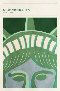 an image of the statue of liberty in new york city, ny on a green and white background