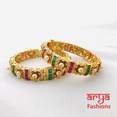 2.6 size Kundan Ruby Rajwadi Meenakari Bangles with Pearls Traditional Bracelets With Zari Work For Celebration, Traditional Bracelet With Zari Work For Celebration, Fusion Meenakari Bangle For Festive Season, Fusion Style Meenakari Bangle For Ceremonial Occasions, Green Zari Work Bangle Bracelet, Festive Fusion Meenakari Bangle, Festive Fusion Cutdana Bangle, Green Bangle With Zari Work, Fusion Style Jewelry With Zari Work For Festivals