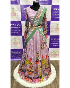 Beautiful Lavender Kalamkari half saree Maggam work blouse full hands  size 36/38 off  color PartyWear function dress Georgette Dupatta With Kalamkari Print In Traditional Drape, Wedding Anarkali Set With Kalamkari Print, Purple Floor-length Traditional Wear For Navratri, Traditional Kalamkari Print Georgette Pre-draped Saree, Traditional Kalamkari Pre-draped Georgette Saree, Fitted Multicolor Pre-draped Saree With Self Design, Purple Art Silk Pre-draped Saree For Navratri, Fitted Kalamkari Print Lehenga For Wedding, Fitted Multicolor Pre-draped Saree For Festive Season