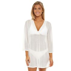 Whether you're poolside or at the beach you'll love this women's mesh cover-up tunic from Jordan Taylor. Whether you're poolside or at the beach you'll love this women's mesh cover-up tunic from Jordan Taylor.Finding the perfect fit and size for women's clothing requires basic measurements of your chest, waist, hips and inseam. Use this guide to learn more about sizing and everything Kohl's has to offer in women's fashion. Sheer, textured construction V-neck 3/4-length bell sleevesFIT & SIZING L Petite Bathing Suits, White Spring Swimming Cover-up, White Open Front Beach Cover-up Swimwear, White Breezy Beach Cover-up Swimwear, White One-size Kimono For Beach Cover-up, White Stretch Cover-up For Beachwear, Mesh Cover Up, Jordan Taylor, Bathing Suit Cover Up