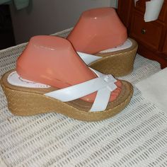 New Attitude Wedge Sandals White In Color. Size 9 New Have Worn. Missing Lid To The Box Open To Offers Comfortable White Platform Wedge Sandals, White Synthetic Wedge Sandals With Cushioned Footbed, White Wedge Sandals For Beach, White Wedge Heel Sandals For Beach, White Open Toe Casual Wedge Sandals, White Platform Slip-on Wedge Sandals, Comfortable White Wedge Sandals With Cushioned Footbed, White Synthetic Comfortable Wedge Sandals, White Synthetic Wedge Sandals