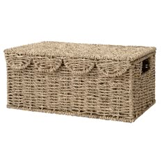 a large wicker storage box with handles