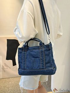 Bird in Bag - Small Double Peppy Denim Square Bag Denim Blue Cotton Shoulder Bag With Zipper Pocket, Daily Use Denim Shoulder Bag With Zipper Pocket, Daily Denim Shoulder Bag With Zipper Pocket, Rectangular Denim Blue Shoulder Bag With Pockets, Denim Tote Shoulder Bag With Zipper Closure, Denim Bags With Pockets For Daily Use, Trendy Large Capacity Denim Shoulder Bag, Rectangular Denim Bags With Pockets, Denim Blue Denim Bag With Zipper Pocket