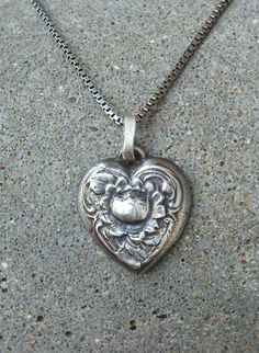 Vintage Inspired Heart Pendant  Silver Heart by ElementalSilver1 Victorian Heart-shaped Vintage Jewelry, Antique Heart-shaped Jewelry For Vintage Collection, Antique Heart-shaped Jewelry From Vintage Collection, Vintage Heart-shaped Charm Jewelry, Vintage Nickel-free Double Heart Jewelry, Victorian Heart Necklace With Heart Charm, Vintage Handmade Double Heart Jewelry, Handmade Vintage Double Heart Jewelry, Ornate Heart-shaped Vintage Charm Jewelry