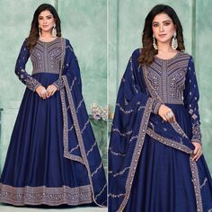 Blue colored suit is prettified with floral embroidery work as shown which makes it appear classy. This top is made of art silk fabric which is accompanied with santoon bottom, inner and art silk dupatta. Women can buy this suit to wear for their parties, festive, functions and events. Note:- The actual product may differ slightly in color and design from the one illustrated in the images when compared with computer or mobile screen. Size Chart Size: Semi Stitched/Unstitched can be altered from maximum to minimum size based on size chart Embroidered Art, Silk Art, Mobile Screen, Anarkali Suit, Anarkali Suits, Silk Dupatta, Chiffon Saree, Screen Size, Georgette Sarees