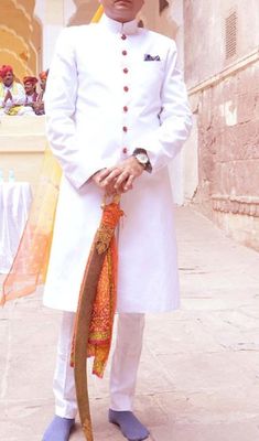 Mens White Sherwani for Wedding Party Outfit Engagement Suits | Etsy Fitted Naqshi Kurta For Traditional Ceremonies, Engagement Suits, Sherwani For Wedding, White Sherwani, Jodhpur Pants, Royal Indian Wedding, Groomsmen Dress, Men Sherwani, Outfit Engagement