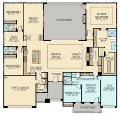 the floor plan for a house with two master suites and three separate living areas,