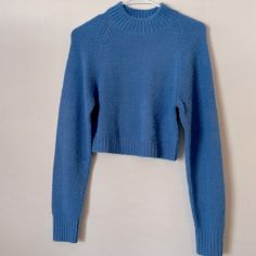 Cropped And Fitted Sweater Tagged A M But Fits More Like A S 62% Acrylic 38% Nylon Knitted Look And Is Super Soft! Nwot!! Never Worn Blue Knit Cropped Sweater With Crew Neck, Blue Textured Knit Cropped Sweater With Crew Neck, Blue Fitted Sweater For Fall, Fitted Blue Sweater For Fall, Blue Crew Neck Knitted Outerwear, Blue Cozy Knit Cropped Sweater, Solid Cropped Knit Sweater, Blue Knitted Cropped Sweater For Winter, Trendy Blue Knit Outerwear