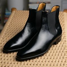 Black Calf Leather Chelsea Boot sold by Unique Handmade Leather Shoes . Shop more products from Unique Handmade Leather Shoes on Storenvy, the home of independent small businesses all over the world. Fitted Leather Chelsea Boots With Snip Toe, Leather Pointed Toe Business Boots, Classic Snip Toe Office Boots, Classic Snip Toe Boots For Office, Leather Pointed Toe Boots For Business, Business Leather Boots With Pointed Toe, Classic Goodyear Welted Boots For Office, Classic Goodyear Welted Office Boots, Formal Pointed Toe Boots With Stitched Sole