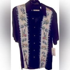 Very Nice Beach Shirt. 100%Rayon. New With Tags. Size S Casual Black Camp Shirt For Beach Season, Black Short Sleeve Top For Beach Season, Casual Fitted Short Sleeve Shirt For Vacation, Fitted Casual Short Sleeve Shirt For Vacation, Black Cotton Hawaiian Shirt For Beach Season, Casual Black Hawaiian Shirt For Beach Season, Black Collared Shirt For Beach Season, Black Summer Hawaiian Shirt With Short Sleeves, Black Printed Hawaiian Shirt For Beach Season