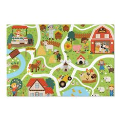 a map with animals and farm scenes on the green field, in front of a white background