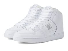 DC Manteca 4 Hi - Men's Shoes : White/White/Battleship : Endow endless comfort, support, and stability to your feet while adding some classic elegance to your athletic style, wearing the DC Manteca 4 Hi Skate Shoes. Durable leather upper. Recycled NatureTex mesh lining offers breathability. Removable cushioned EVA insole. Lace-up construction for a secure fit. Closed round toe. Injected TPR quarter logo. Padded heel and collar for added comfort. Performance cupsole with signature PILL PATTERN tr Classic High-top Mesh Sneakers, Sporty Skate Shoes With Removable Insole, High-top Synthetic Skate Shoes In Athleisure Style, Sports High-top Sneakers With Removable Insole, Sporty High-top Walking Shoes With Removable Insole, Slip-resistant Synthetic High-top Sneakers, Mesh High-top Sneakers With Cushioned Footbed, Classic High-top Sports Sneakers With Cushioned Footbed, Classic High-top Walking Shoes For Streetwear