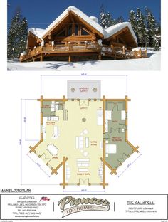 the floor plan for a log cabin with lofts and living quarters, in the snow