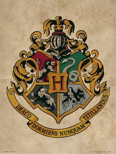 the hogwarts crest is shown on an old paper