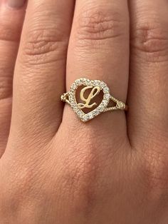 ✅HANDMADE  ✅ MADE TO ORDER ✅ 100% BRAND NEW ✅10K REAL GOLD STAMPED  ✅ CUBIC ZIRCONIA  ✅AVERAGE WEIGHT : 2 grams   ✅ HEIGHT : 17.2 mm     ✅ ANTITARNISH AND WATERPROOF Latina Rings, Chicana Makeup, Girlie Gifts, Girlfriend Ring, Pandora Bracelet Designs, Name Ring, Letter Ring, Gold Rings Jewelry, Name Rings