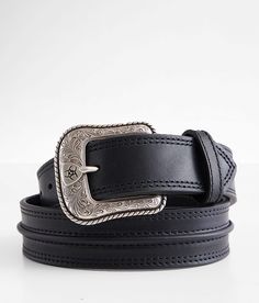 Ariat Leather Belt - Black 36, Men's Black Embroidered leather belt. Due to the nature of leather/suede, small variances of color in the skin may occur, this is in no way considered a defect. These are inherent characteristics of leather/suede and will enhance the individual look of your garment.. Genuine Leather.. MEN'S BELT SIZE CONVERSION CHART Waist (size) 28-30 32-34 36-38 40-42 44-46 Belt Length 30-32 34-36 38-40 42 44 Belt Size S M L XL XXL *Conversion sizes may vary.*Belt size is convert Western Black Embroidered Belt, Black Western Style Embroidered Belt, Western Leather Belts For Formal Occasions, Western Style Leather Belt For Formal Wear, Black Leather Embroidered Belt Buckles, Black Western Belt, Belts Men, Mens Belt, Belt For Men