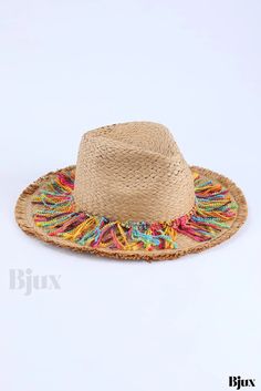 Bjux - Elegante sombrero de playa con detalle de flecos, hecho de trenza de paja Hat With Fringe, Braid Fringe, Vintage Details, Beach Hat, Four Seasons, Caps Hats, Accessories Hats, Straw, Style Casual