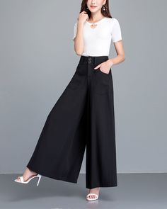 * A wide leg skirt shaped pants, made of quality cotton blends, very smooth and comfortable. * With two pockets, they are big enough for your hands. * A-line shape, make you look more taller and thinner. * Material: 95% polyester, 5% spandex * Let us know your usual size in your country and your overall height. * Can custom make waist size and length. * Size: True to US size, US 0-US 20 are available, you can let us know your usual size and height in your order. * Shipping: Free shipping Process Solid Color Wide Leg Harem Pants For Work, Solid Wide Leg Harem Pants For Work, Wide Leg Solid Harem Pants For Work, Wide Leg Harem Pants For Work, Non-stretch Wide Leg Harem Pants For Work, Baggy Cotton High Waist Culottes, High-waist Cotton Harem Pants For Work, High Waist Cotton Harem Pants For Work, Elegant Wide Leg Cotton Pants