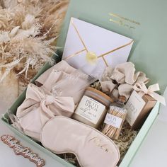 an open gift box filled with personal care items