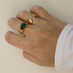 Gemstone Ring Statement Ring Irregular Chunky Gemstone Ring - Etsy Thick Gold Ring With Stone, Chunky Ring With Stone, Gold Rings Thick, Chunky Stone Rings, Gold Open Ring With Natural Stones, Gold Jewelry With Raw Stone Open Ring, Elegant Gold Emerald Ring With Natural Stones, Chunky Gemstone Rings, Unique Gold Agate Ring