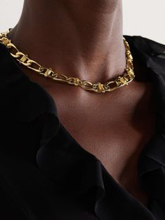 FOUNDRAE Pierced Curb 18-karat gold necklace Luxury Metal Chain Necklace With Polished Finish, Luxury Figaro Chain Link Necklace, Luxury Tarnish-resistant Oval Link Chain Necklace, Luxury Link Chain Necklace Tarnish Resistant, Luxury Tarnish Resistant Chain Necklace With Rectangular Links, Elegant Gold-tone Cuban Link Necklace, Modern Figaro Chain Jewelry For Formal Occasions, Luxury Figaro Chain Jewelry For Formal Occasions, Modern Formal Jewelry With Figaro Chain