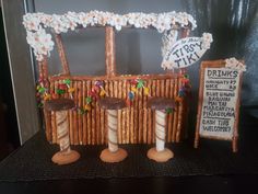 Tiki Bar for gingerbread house display Fruit Rollups, Mints Candy, Tiki Drinks, Fruit Roll Ups, Pretzel Sticks, Pretzel Rods, Blue Hawaii