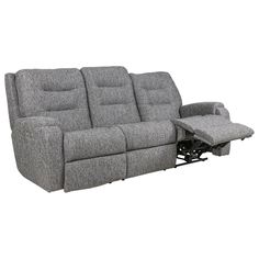 the reclining sofa with power headrests and foot rest is shown in grey fabric