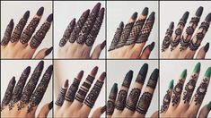 hendi designs for hands and fingers are shown in multiple pictures, each with different colors