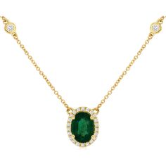 Royal 14K Yellow Gold Necklace with Oval 1.1 Carat Emerald and 0.27 Carat Diamond Accents Beautiful Pearl Necklace, 14k Yellow Gold Necklace, Mens Chain Necklace, Yellow Gold Necklace, Bezel Set Diamond, Emerald Color, Yard Design, Radiant Diamond, Royal Jewelry