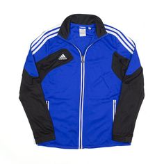 ADIDAS Jacket Blue Track Womens M Sporty Team-colored Track Jacket For Streetwear, Sporty Team-colored Track Jacket, Sporty Track Jacket In Team Colors For Sports, Blue Long Sleeve Training Outerwear, Blue Long Sleeve Outerwear For Training, Team-colored Casual Track Jacket For Sports, Casual Adidas Track Jacket For Training, Team-colored Winter Track Jacket For Sports, Winter Team-colored Track Jacket For Sports