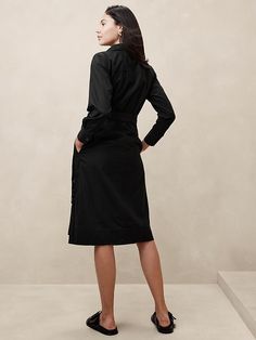 Poplin Midi Shirtdress | Banana Republic Factory Workwear Shirt Dress With Spread Collar And Placket, Workwear Shirt Dress With Placket, Formal Shirt Dress With Belted Cuffs For Fall, Knee-length Shirt Dress With Roll-up Sleeves For Work, Formal Fall Shirt Dress With Belted Cuffs, Classic Shirt Dress With Roll-up Sleeves For Work, Elegant Shirt Dress With Roll-up Sleeves For Daywear, Semi-formal Belted Shirt Dress For Fall, Belted Shirt Dress For Semi-formal Fall Occasions