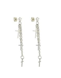 pair of cross and chain earrings on white background